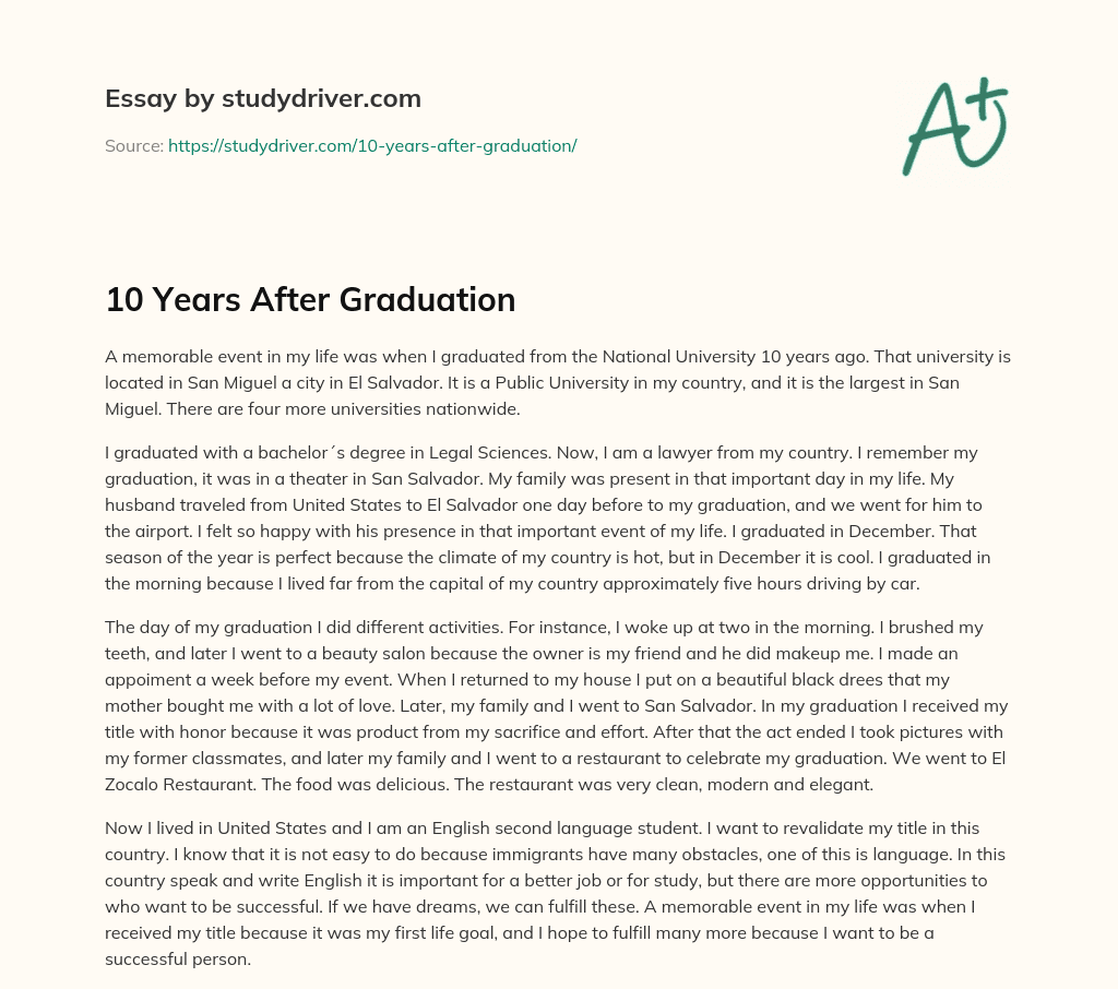 10 Years after Graduation essay