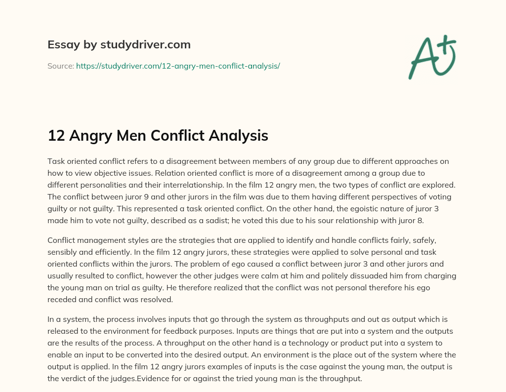 12 Angry Men Conflict Analysis essay