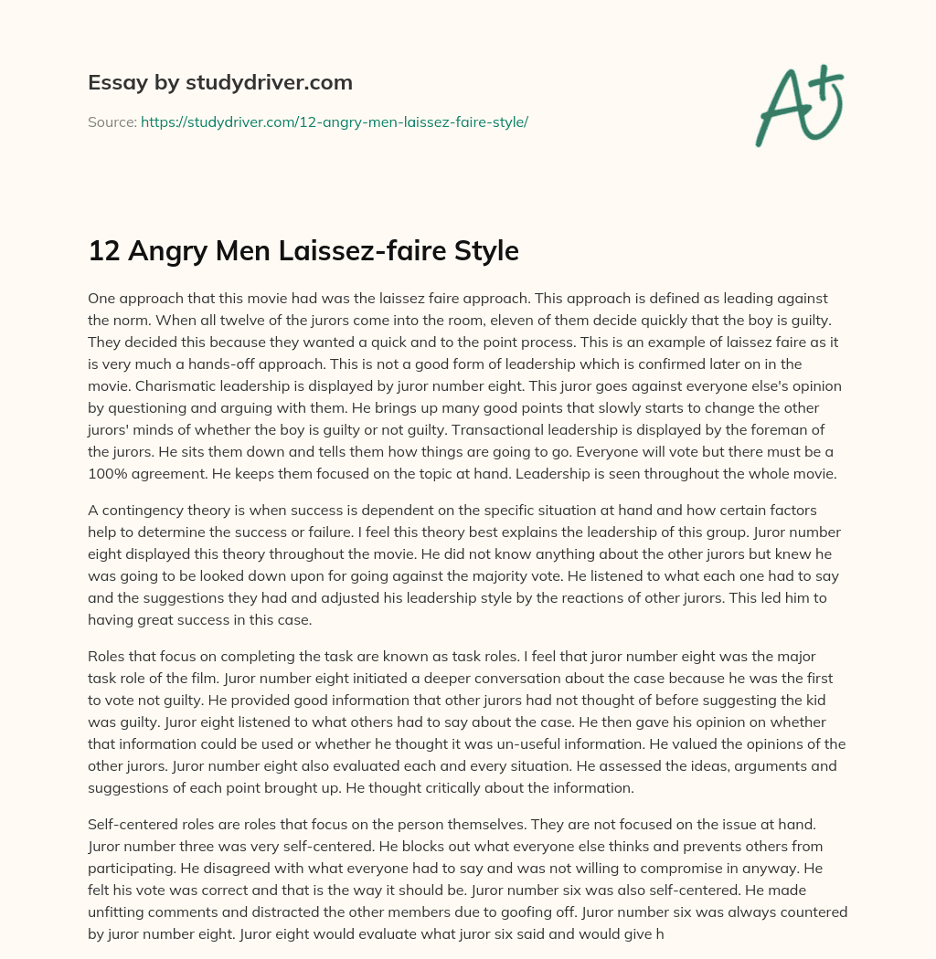 12 Angry Men Laissez-faire Style essay