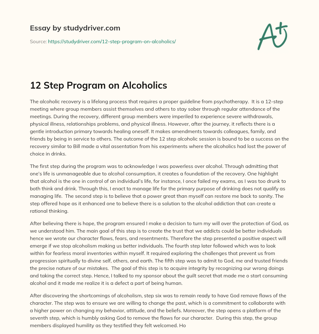 12 Step Program on Alcoholics essay