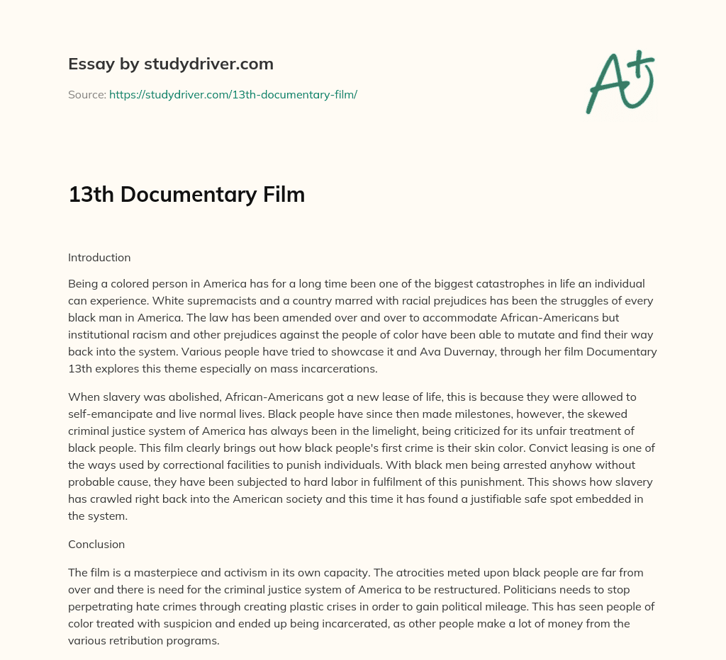 13th Documentary Film essay