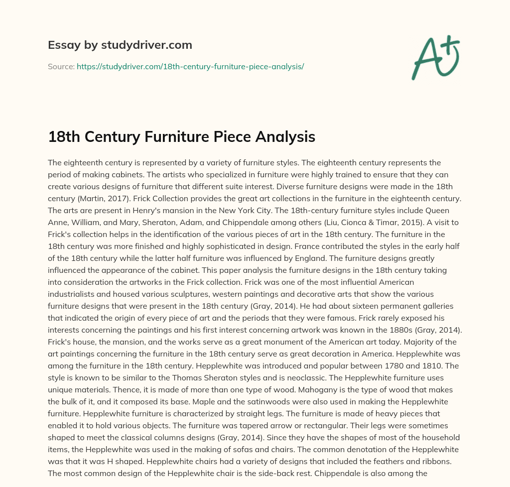 18th Century Furniture Piece Analysis essay