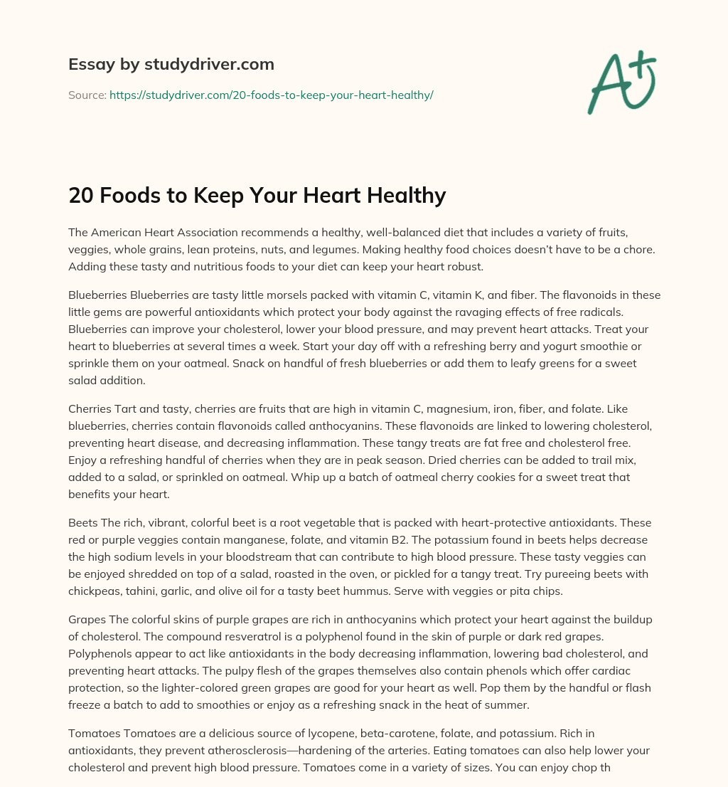 20 Foods to Keep your Heart Healthy essay