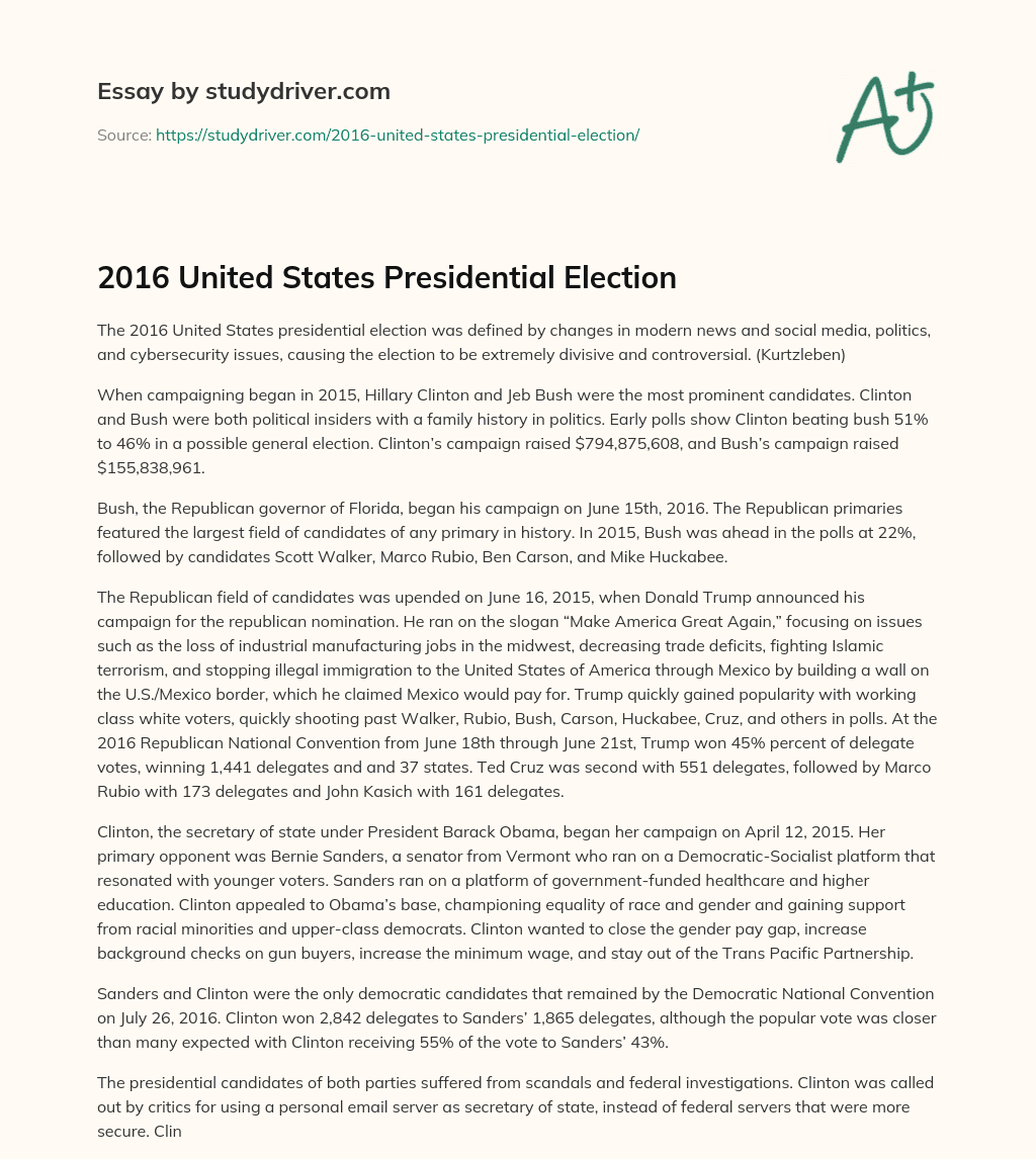 2016 United States Presidential Election essay
