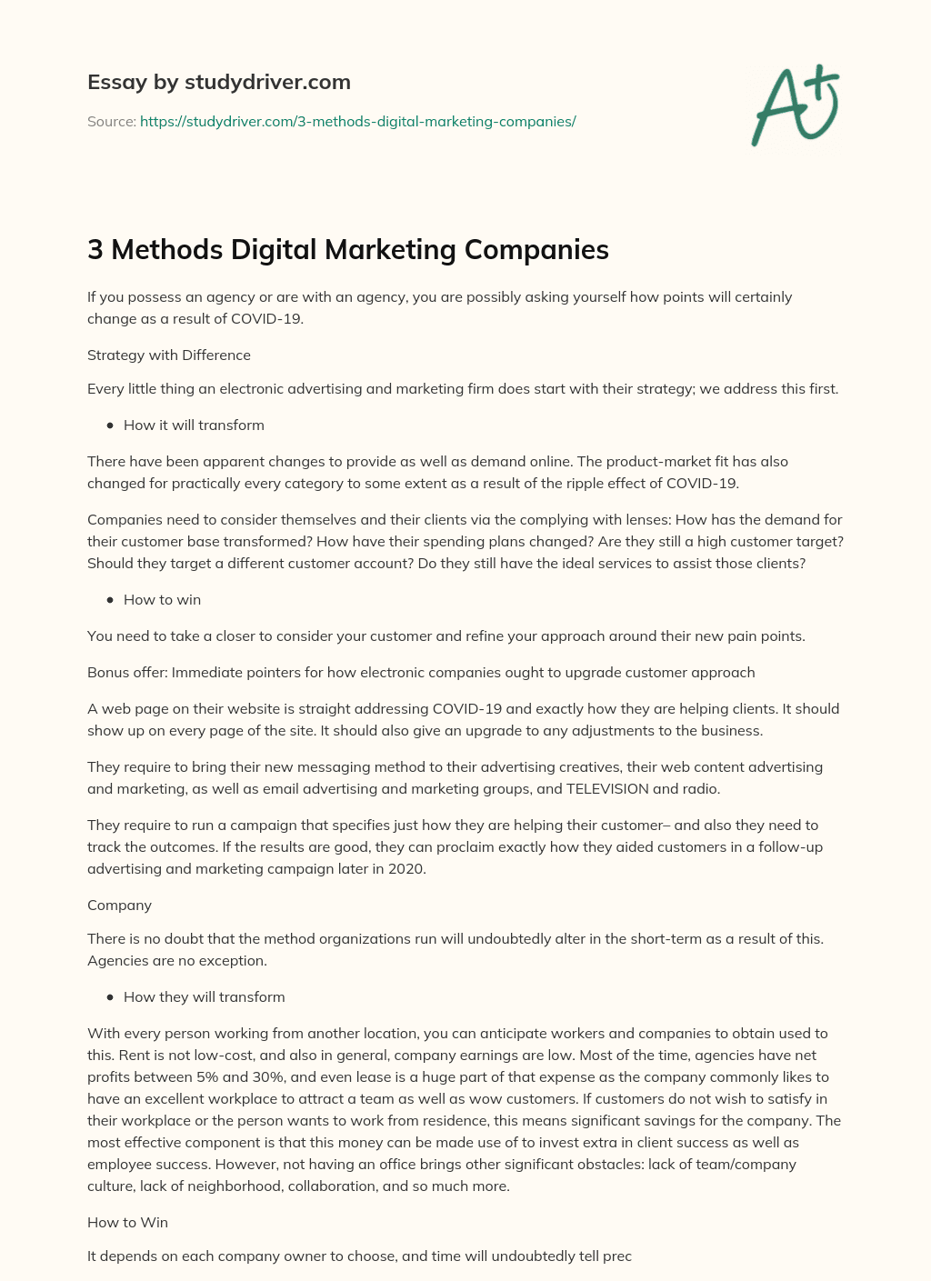 3 Methods Digital Marketing Companies essay