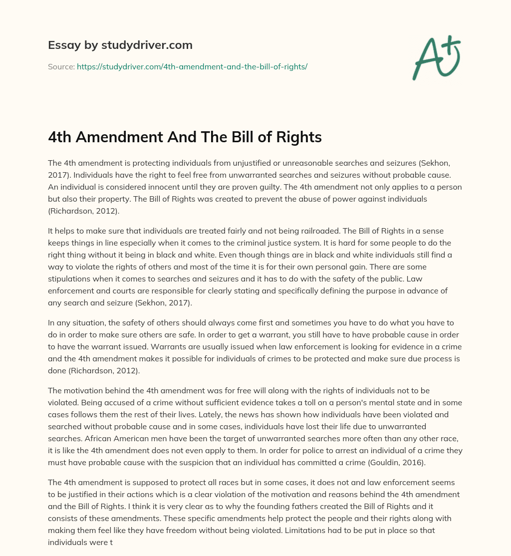 4th Amendment and the Bill of Rights essay