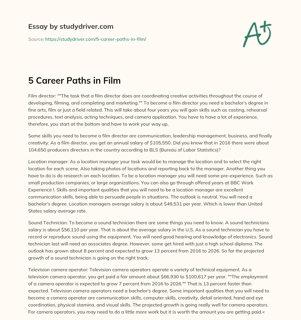 5 Career Paths in Film essay