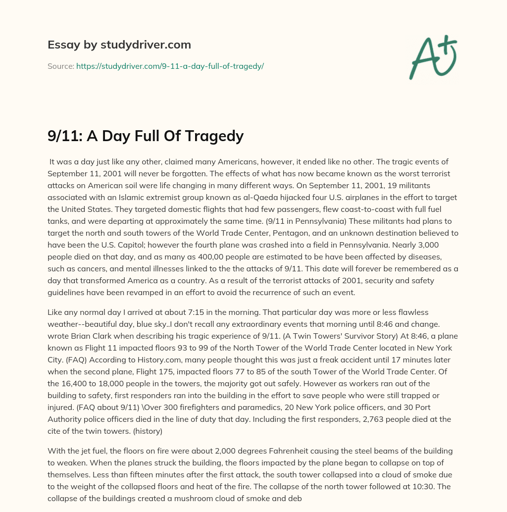 9/11: a Day Full of Tragedy essay