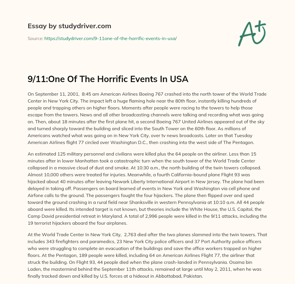 9/11:One of the Horrific Events in USA essay