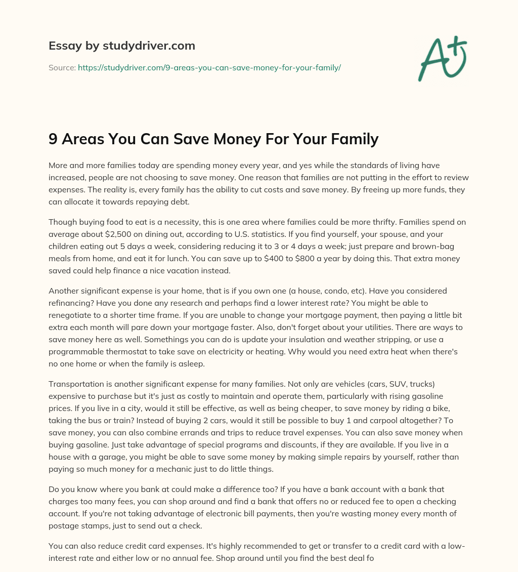 9 Areas you Can Save Money for your Family essay