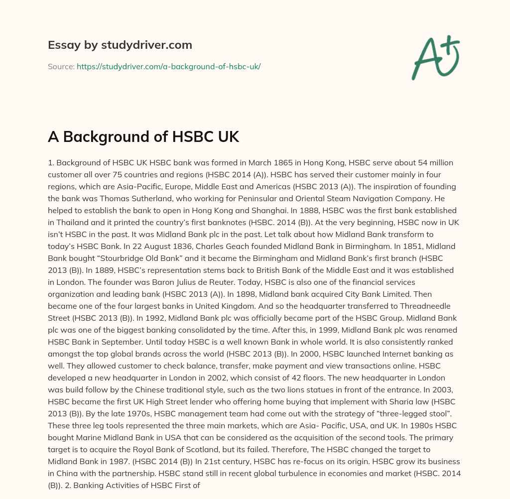 A Background of HSBC UK essay