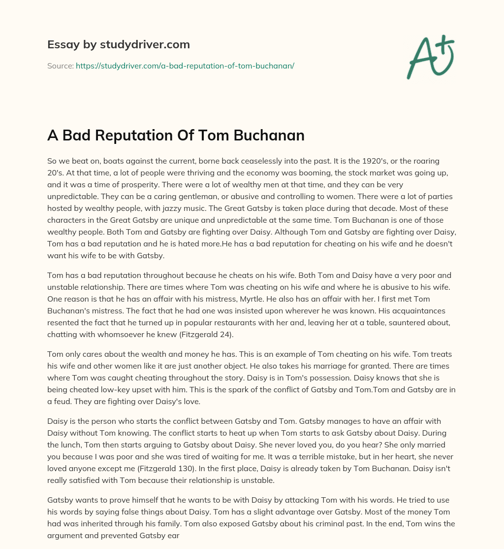 A Bad Reputation of Tom Buchanan essay