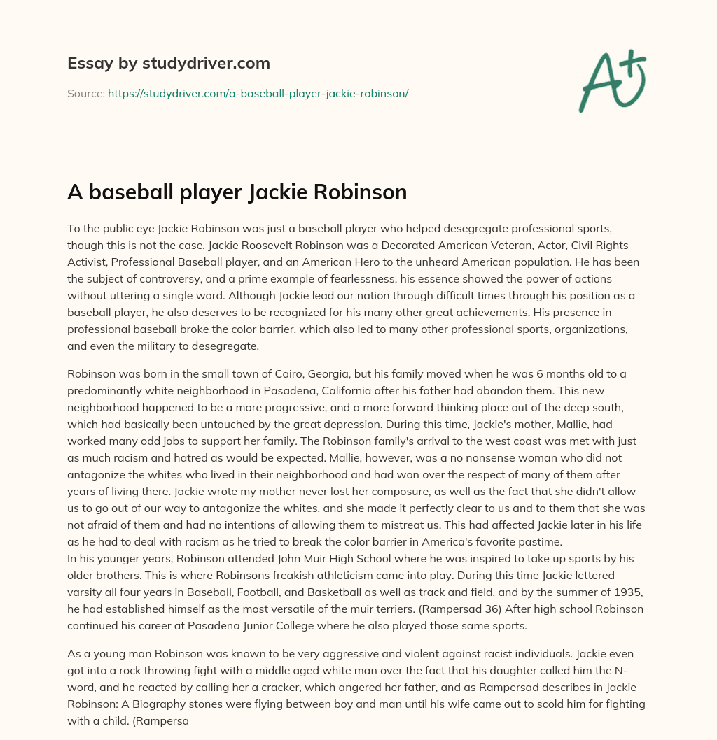 A Baseball Player Jackie Robinson essay
