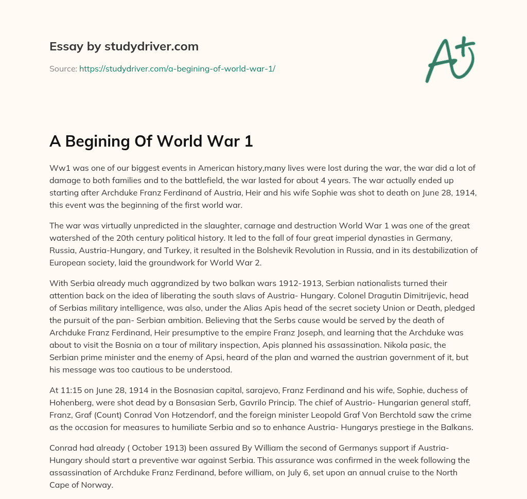 A Begining of World War 1 essay