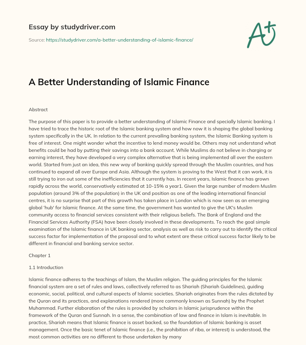 A Better Understanding of Islamic Finance essay