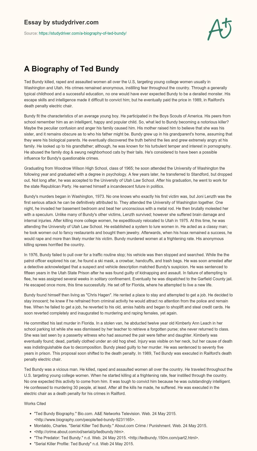 A Biography of Ted Bundy essay