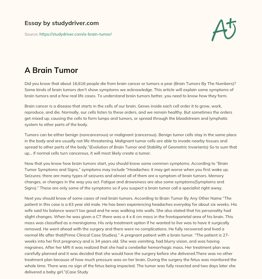 A Brain Tumor essay
