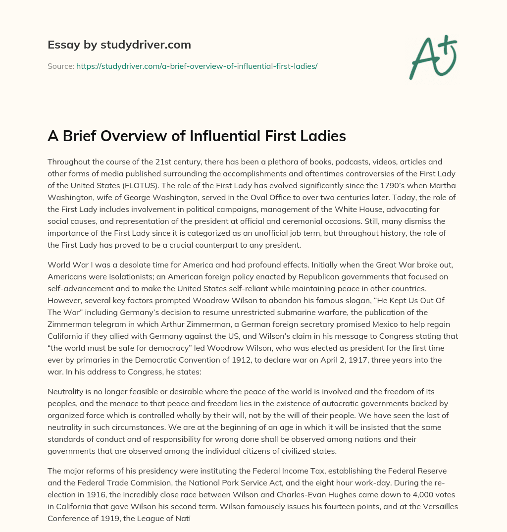 A Brief Overview of Influential First Ladies essay