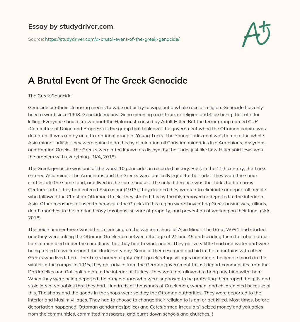 A Brutal Event of the Greek Genocide essay