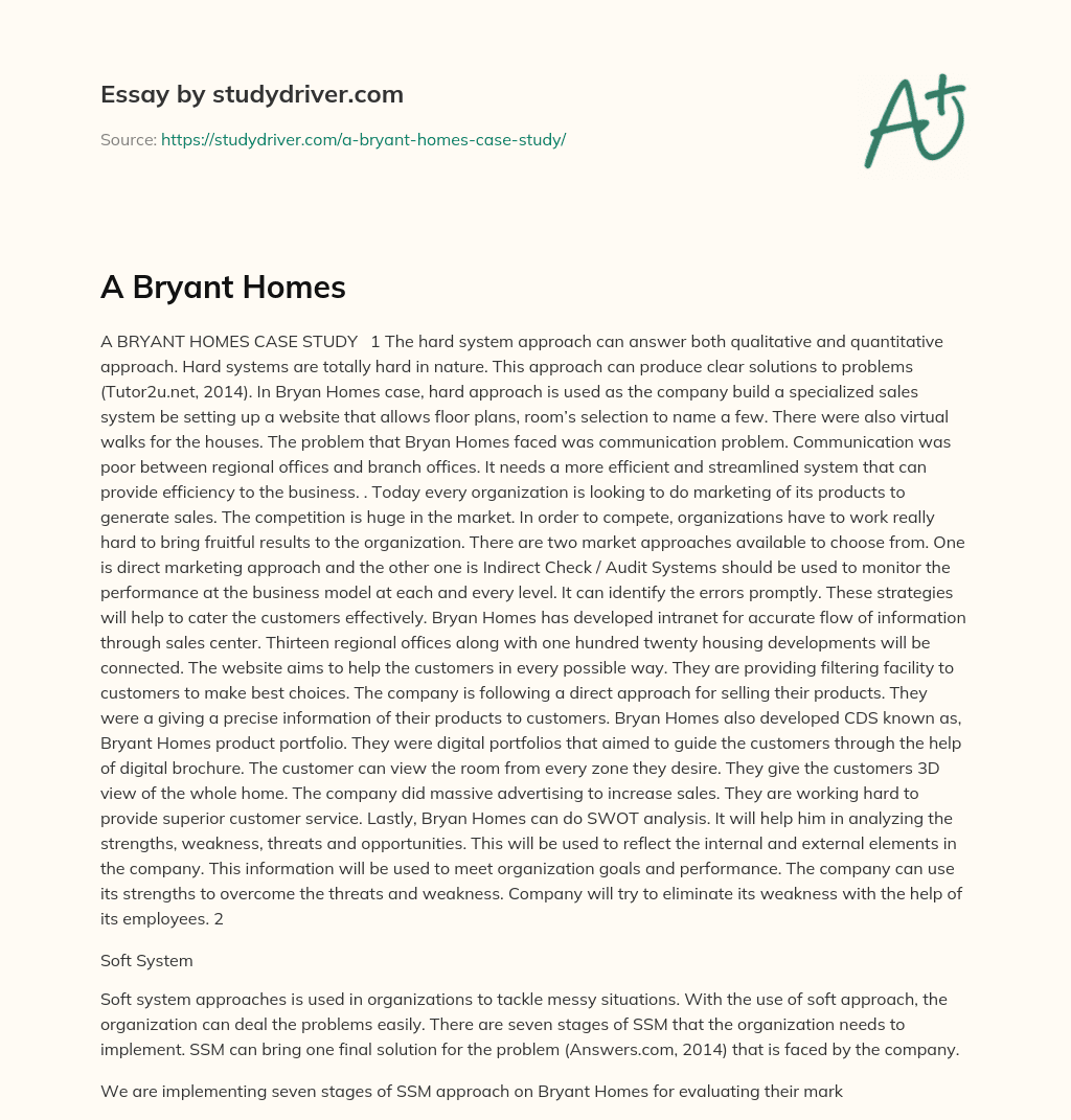 A Bryant Homes essay