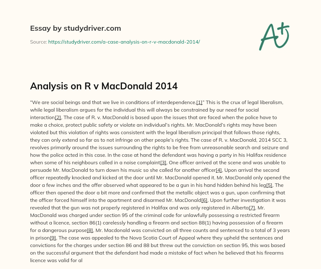 Analysis on R V MacDonald 2014 essay