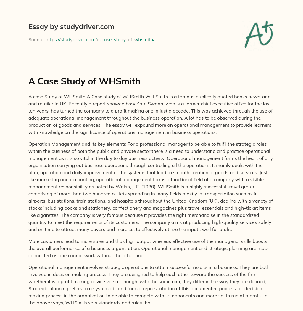 A Case Study of WHSmith essay