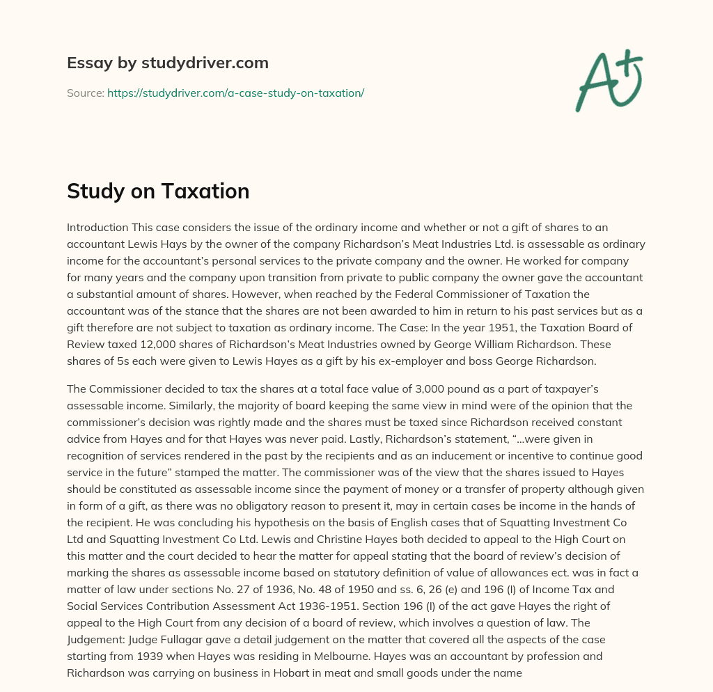 Study on Taxation essay