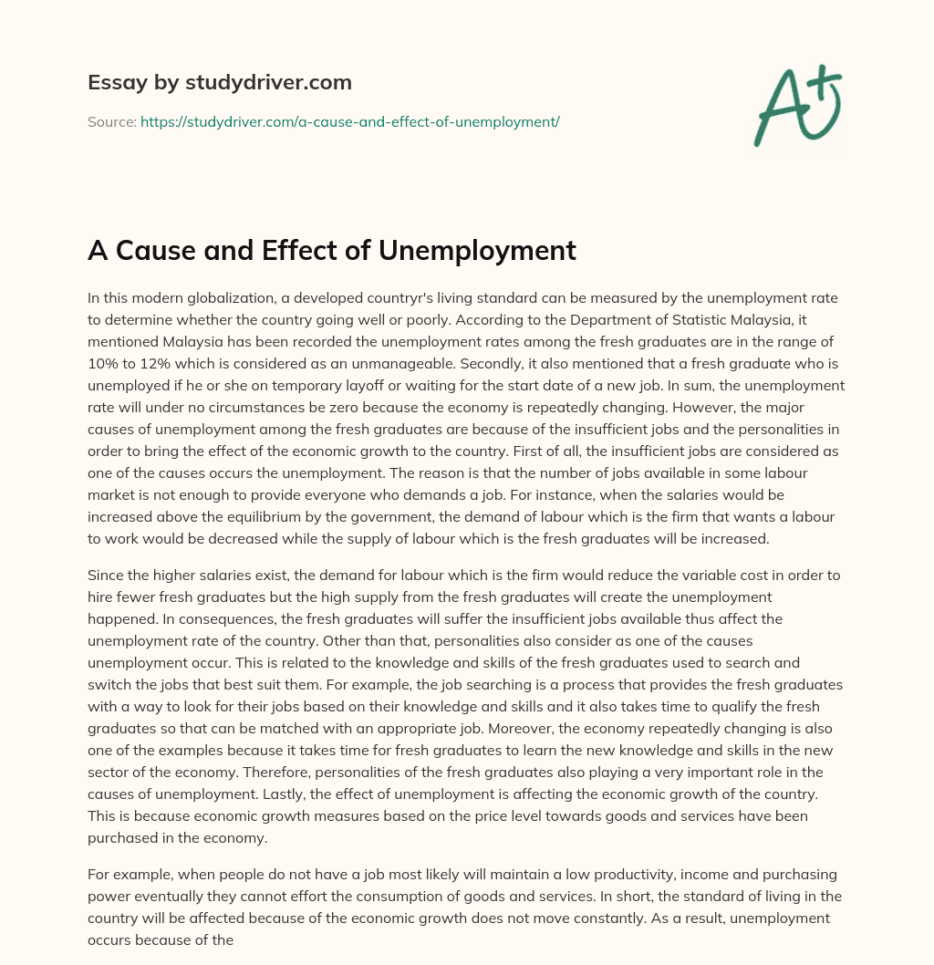 A Cause and Effect of Unemployment essay