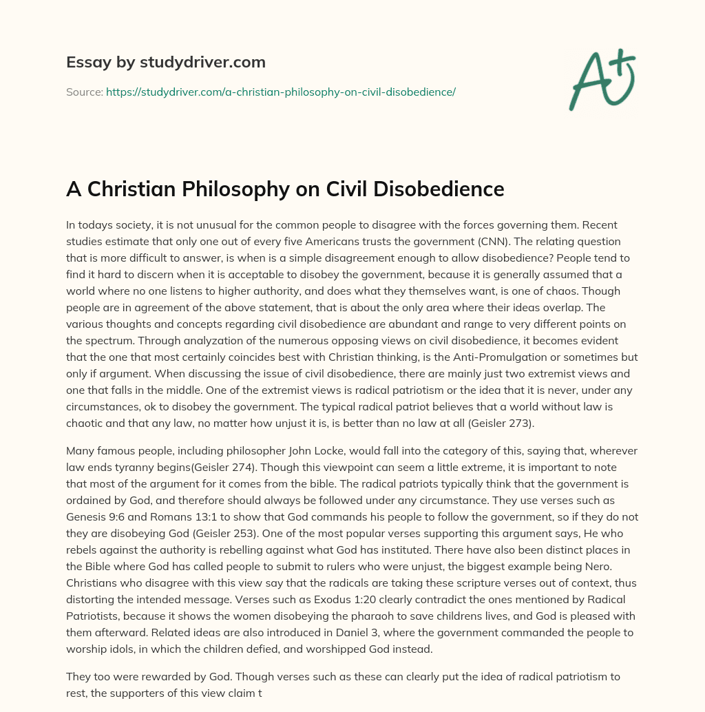 A Christian Philosophy on Civil Disobedience essay