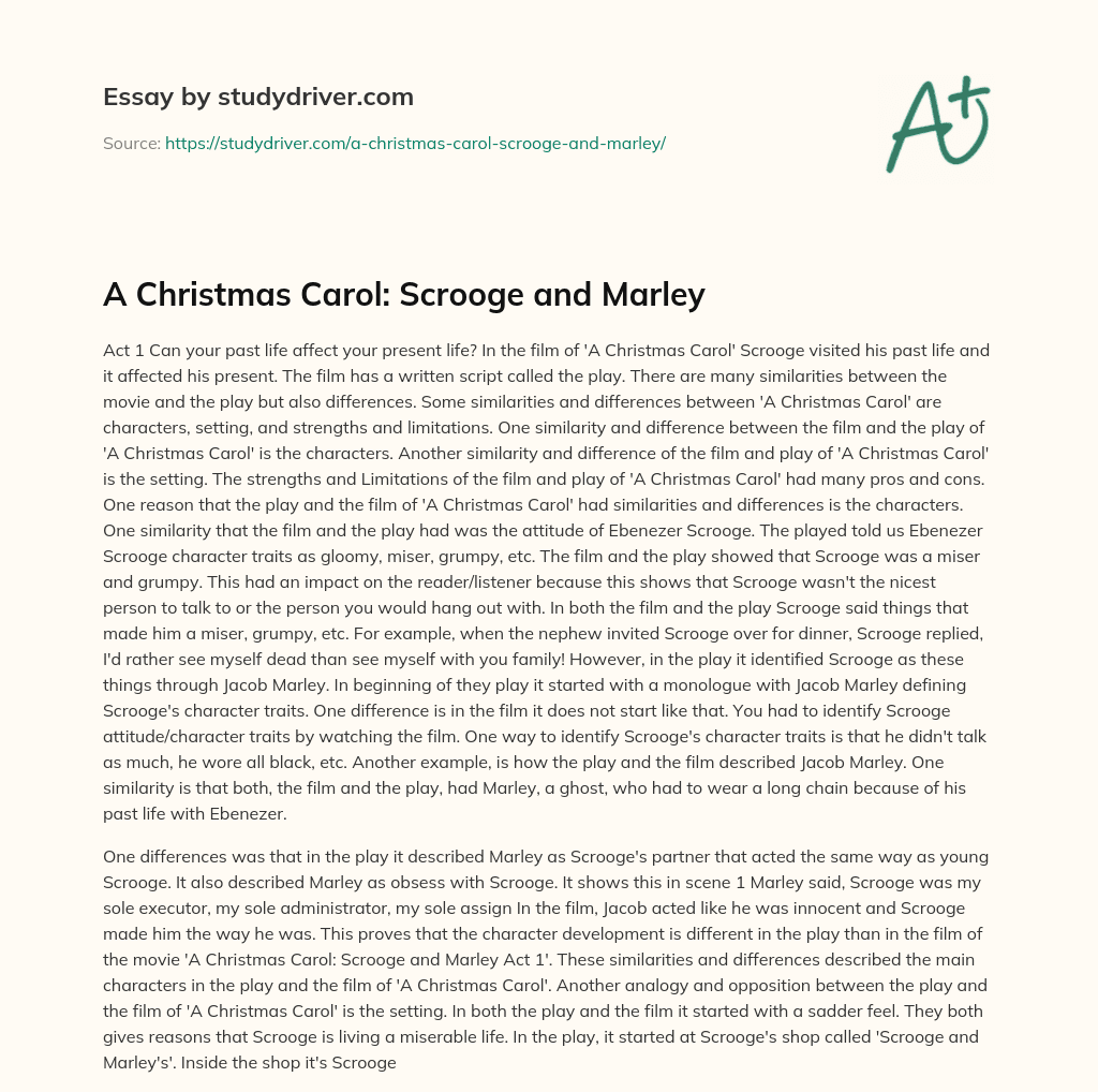 A Christmas Carol: Scrooge and Marley essay