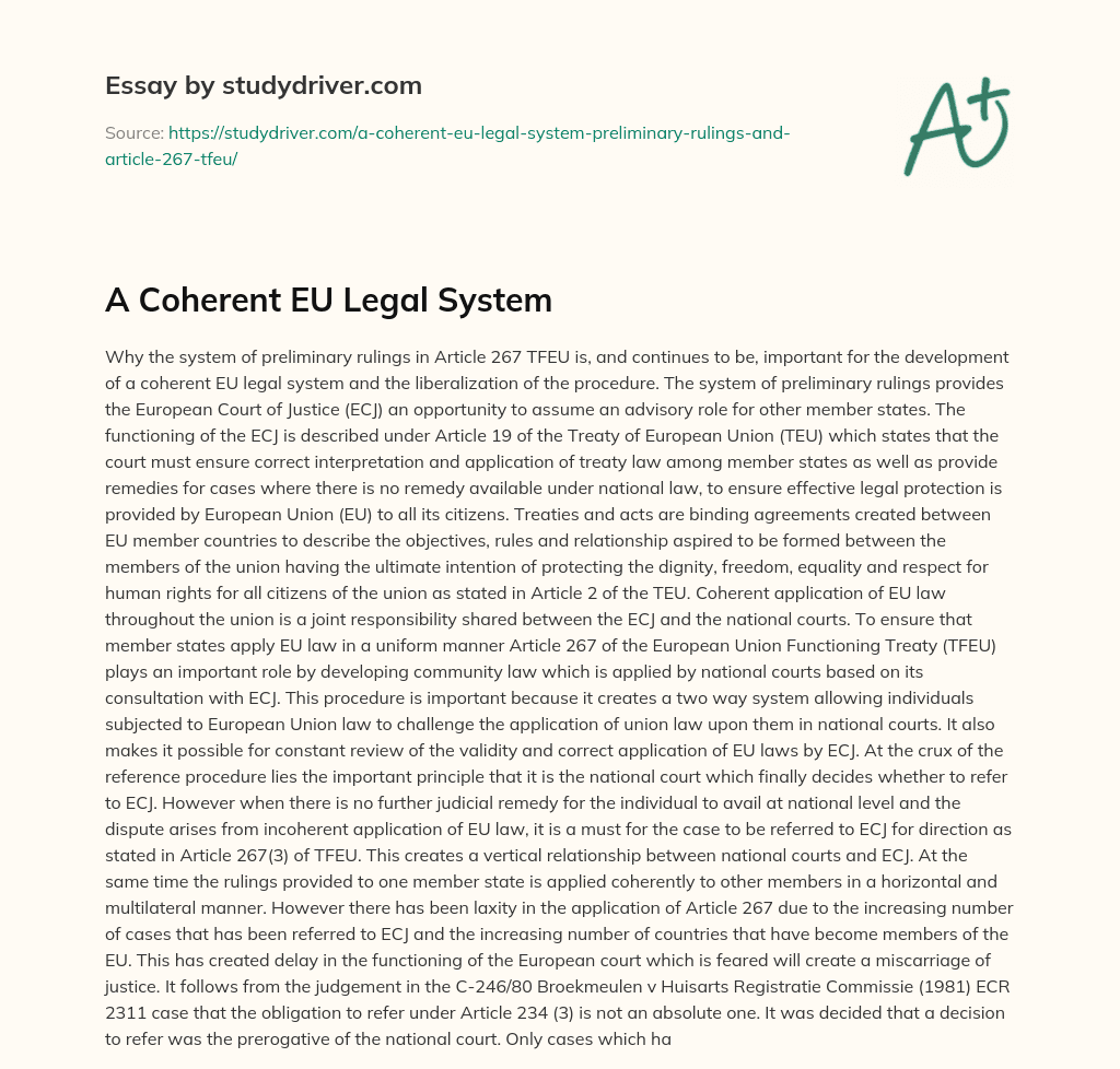 A Coherent EU Legal System essay