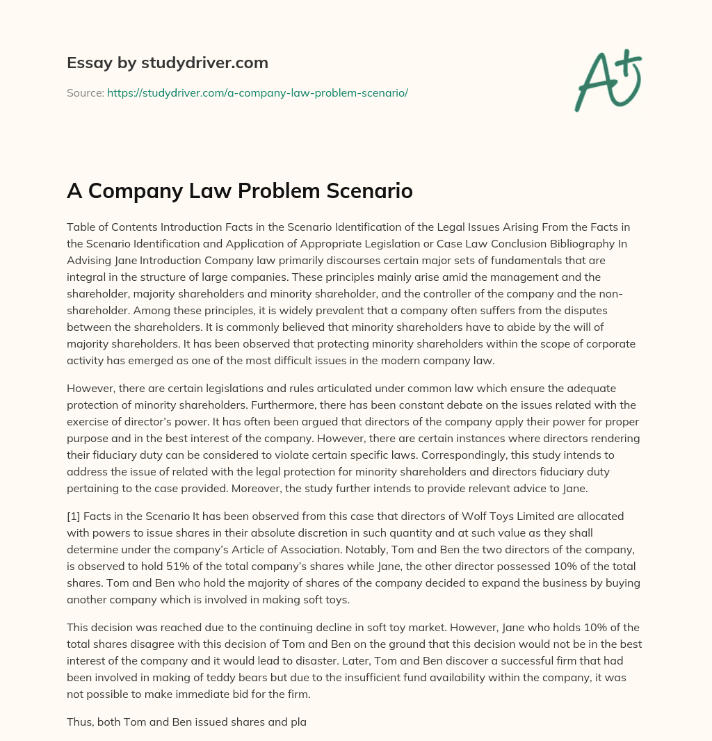 A Company Law Problem Scenario essay