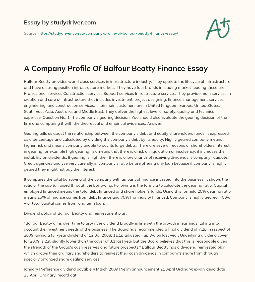 A Company Profile of Balfour Beatty Finance Essay essay
