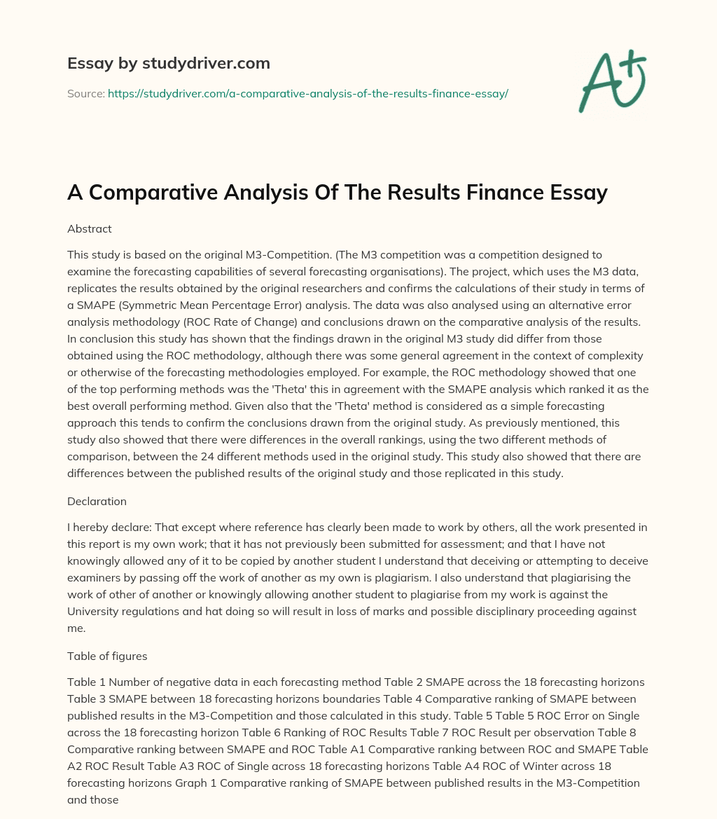 A Comparative Analysis of the Results Finance Essay essay