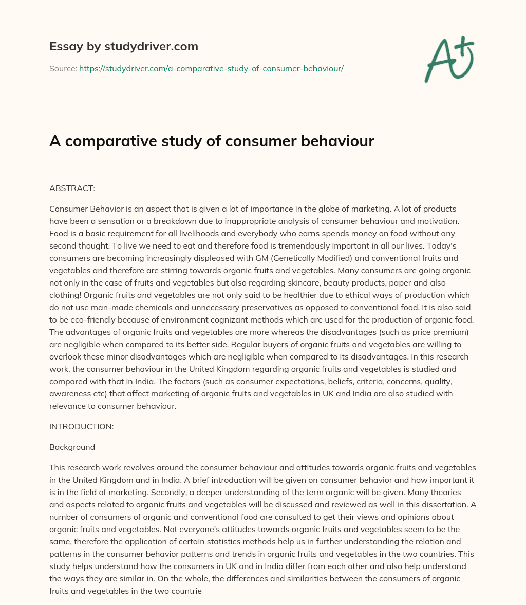 A Comparative Study of Consumer Behaviour essay