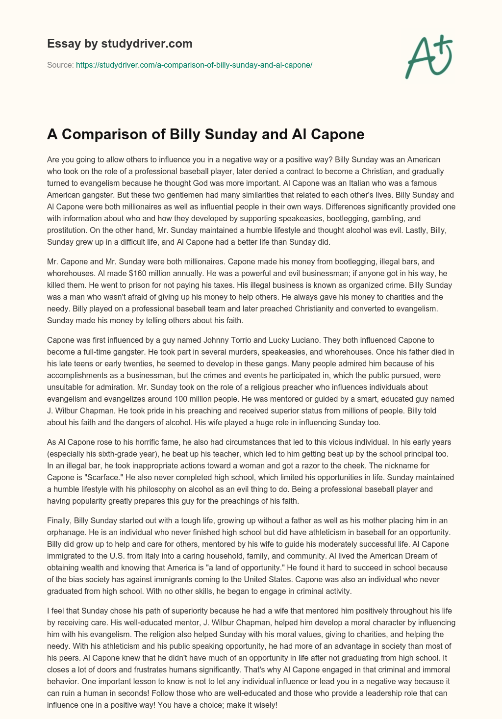 A Comparison of Billy Sunday and Al Capone essay