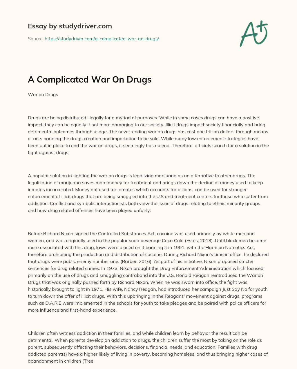 A Complicated War on Drugs essay