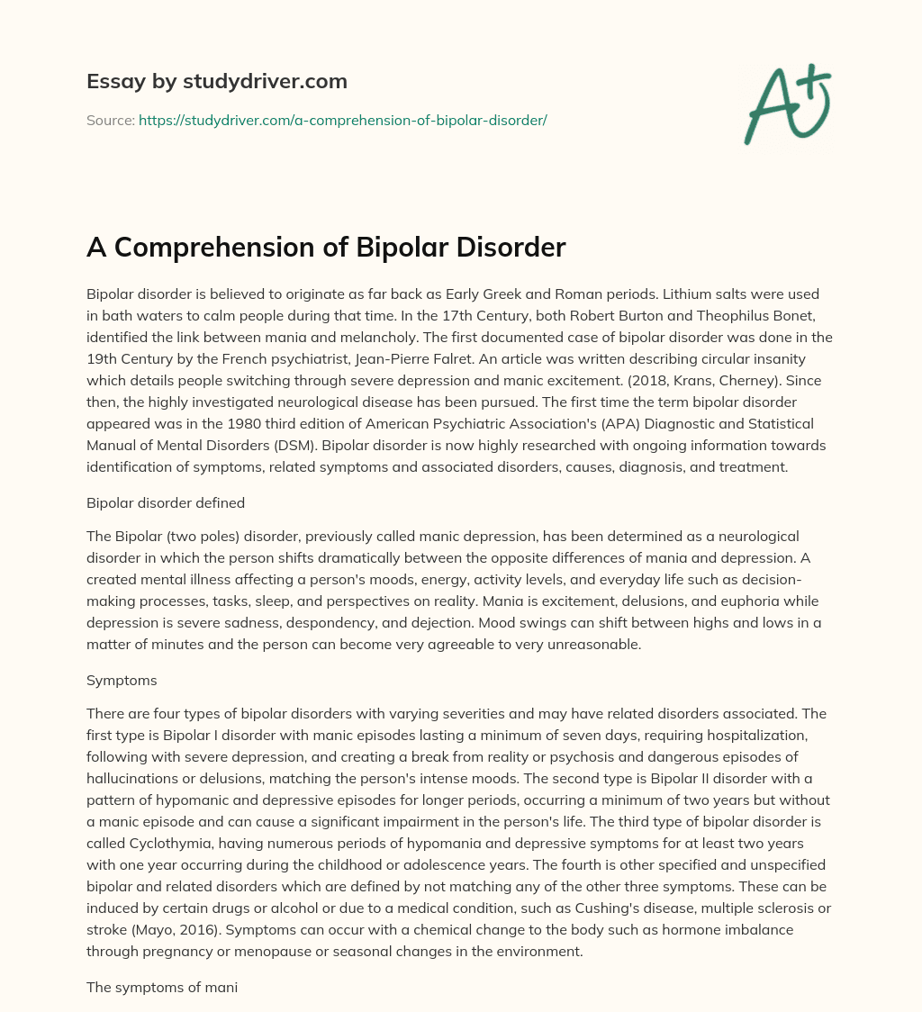 A Comprehension of Bipolar Disorder essay