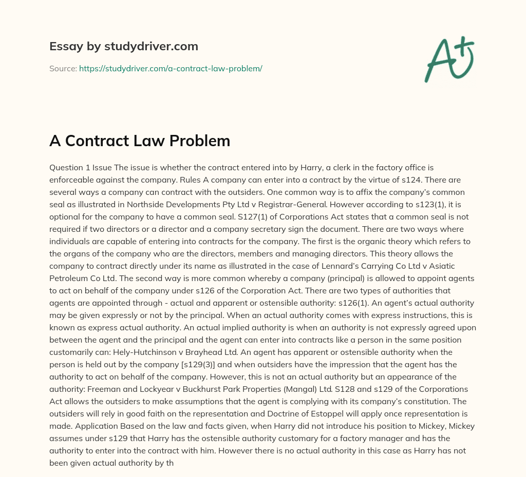 A Contract Law Problem essay