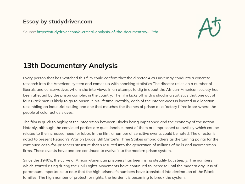 13th Documentary Analysis essay