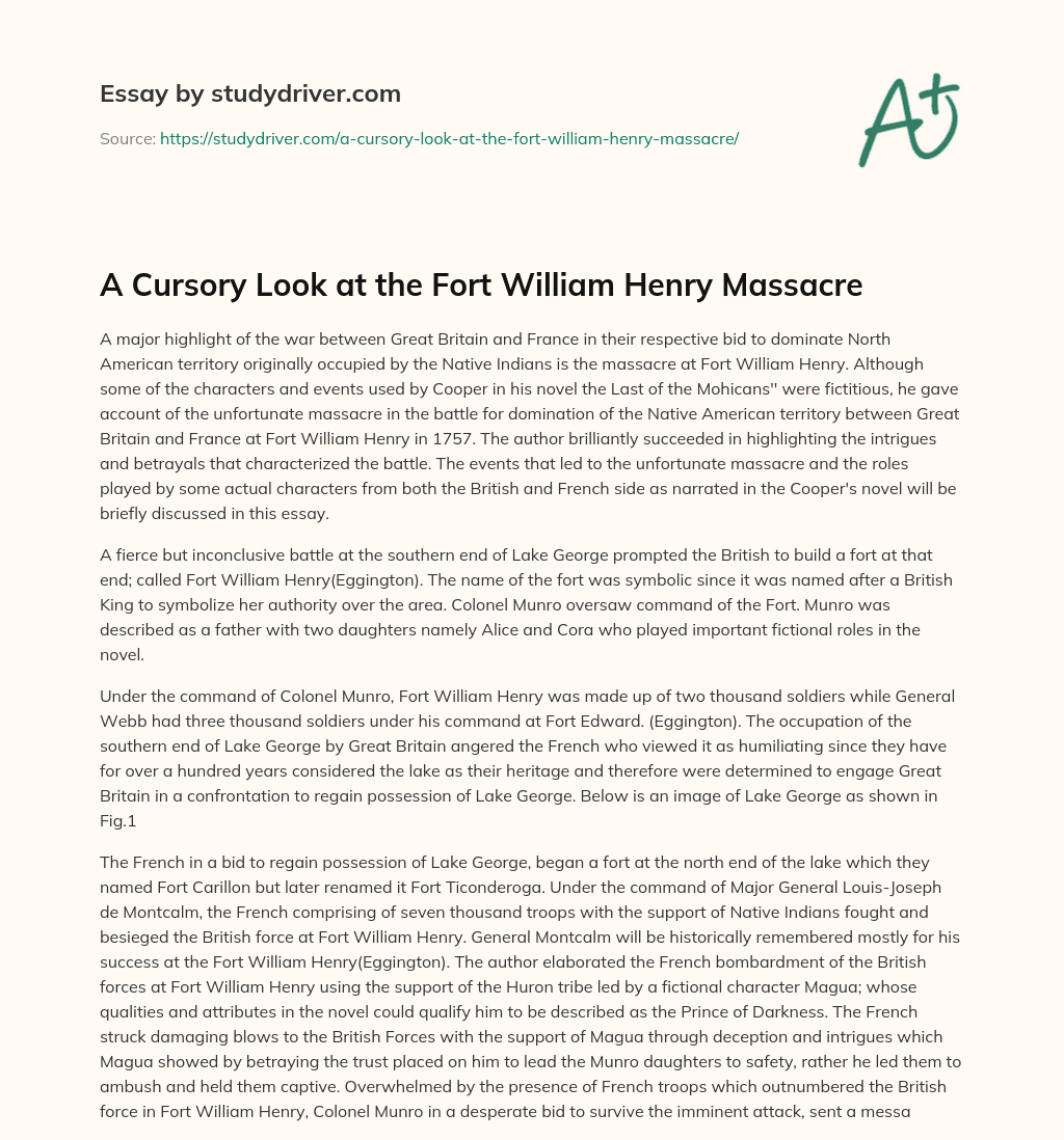 A Cursory Look at the Fort William Henry Massacre essay
