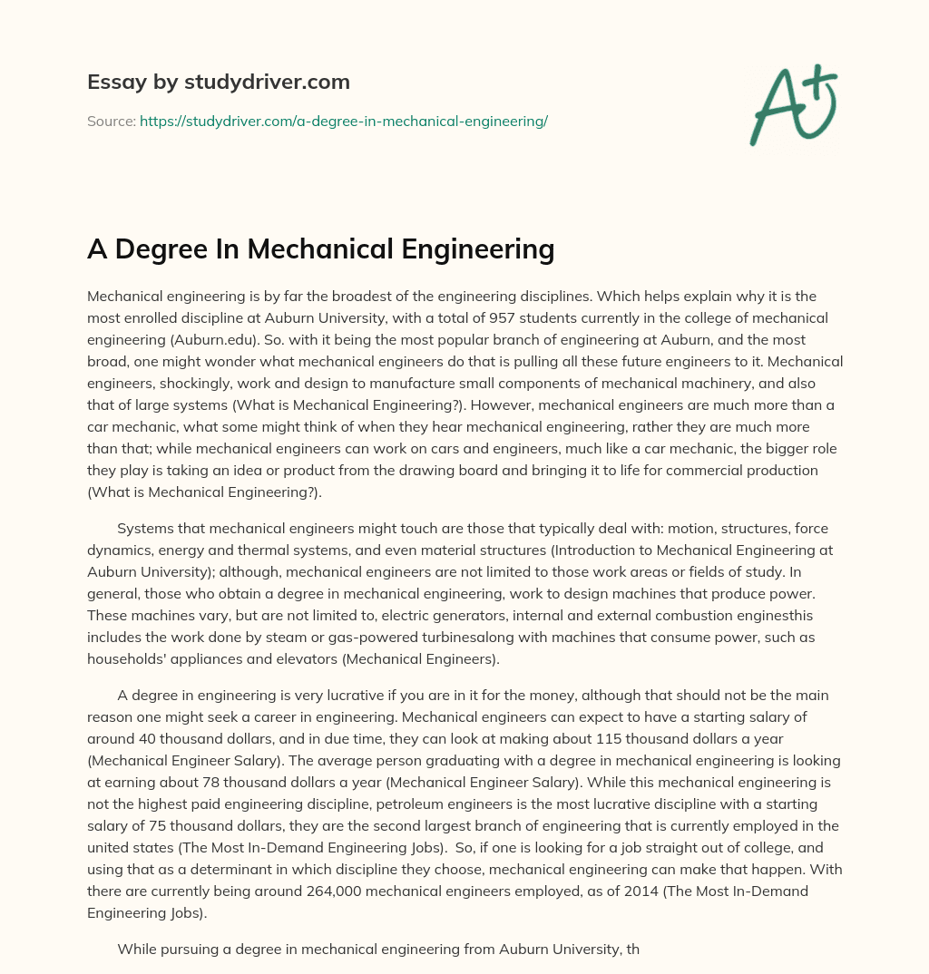 A Degree in Mechanical Engineering essay