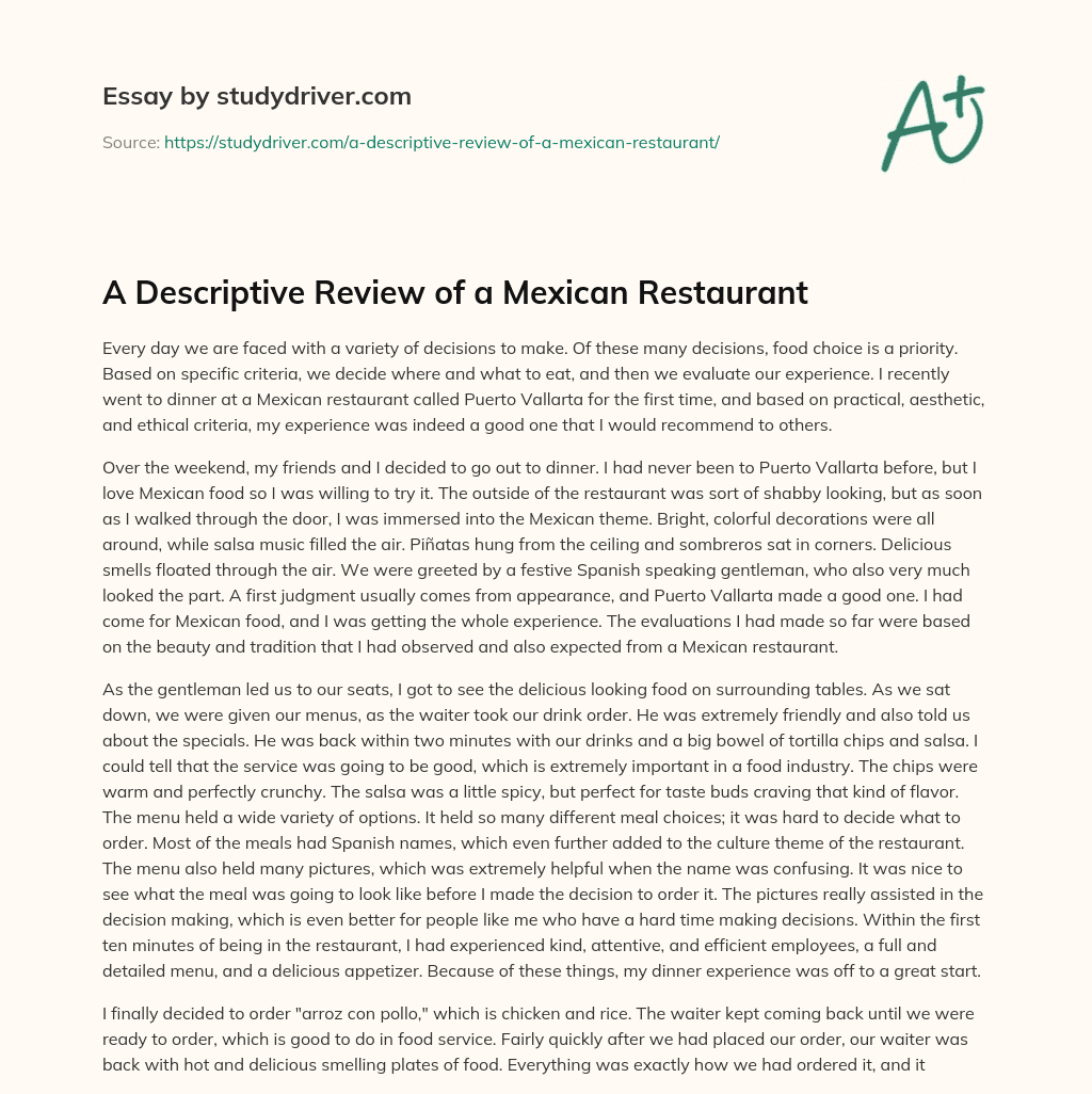 A Descriptive Review of a Mexican Restaurant essay
