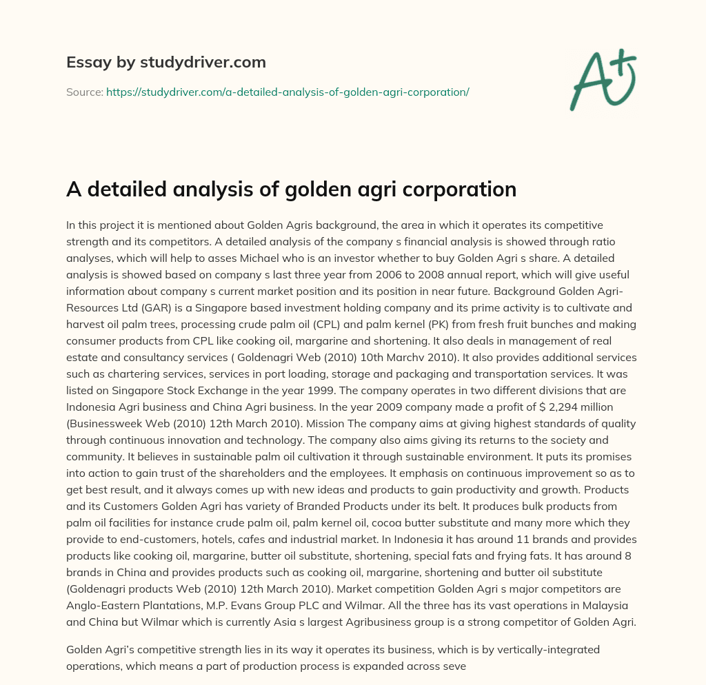 A Detailed Analysis of Golden Agri Corporation essay