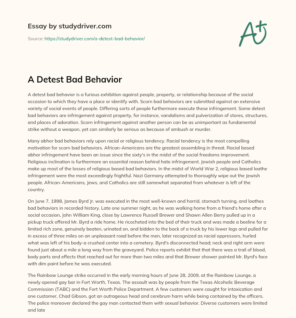 A Detest Bad Behavior essay