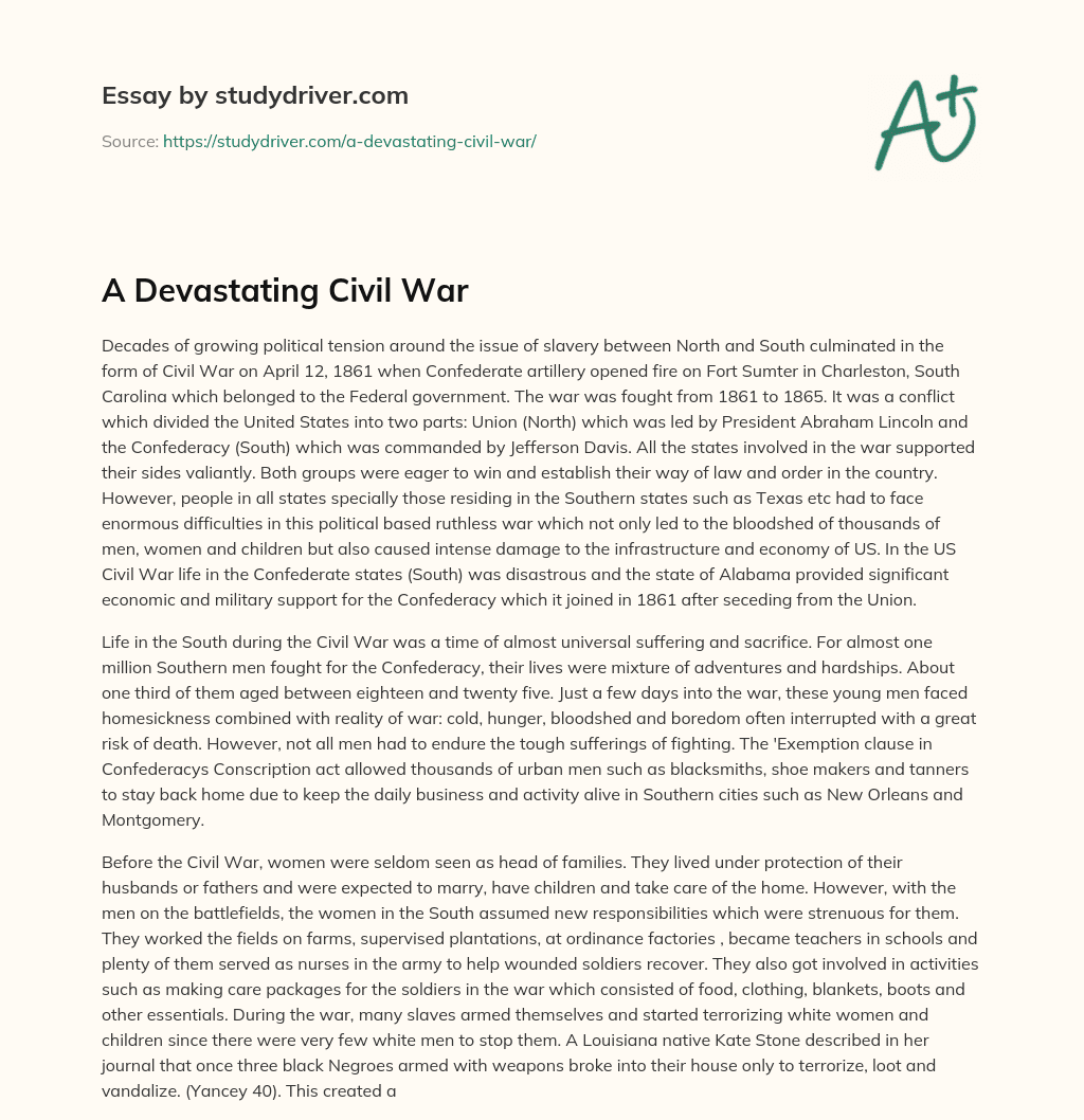 A Devastating Civil War essay