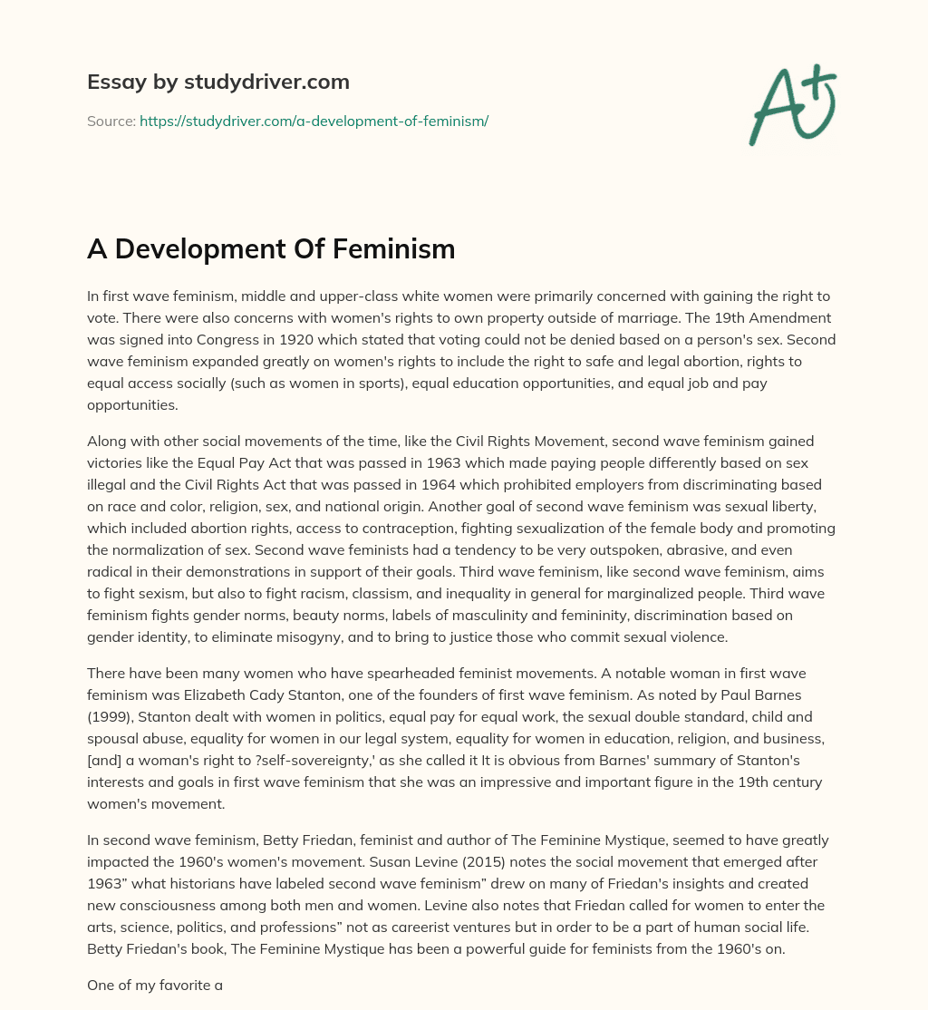 A Development of Feminism essay