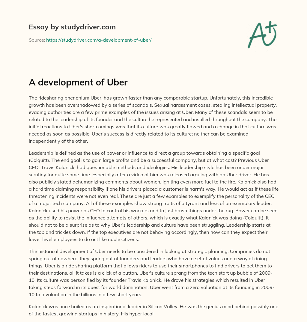 A Development of Uber essay