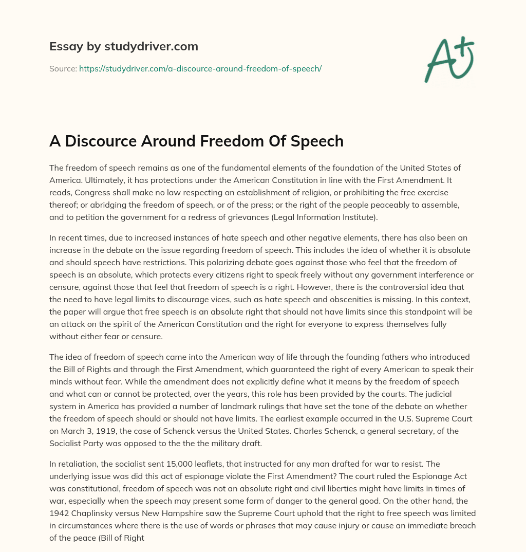 A Discource Around Freedom of Speech essay