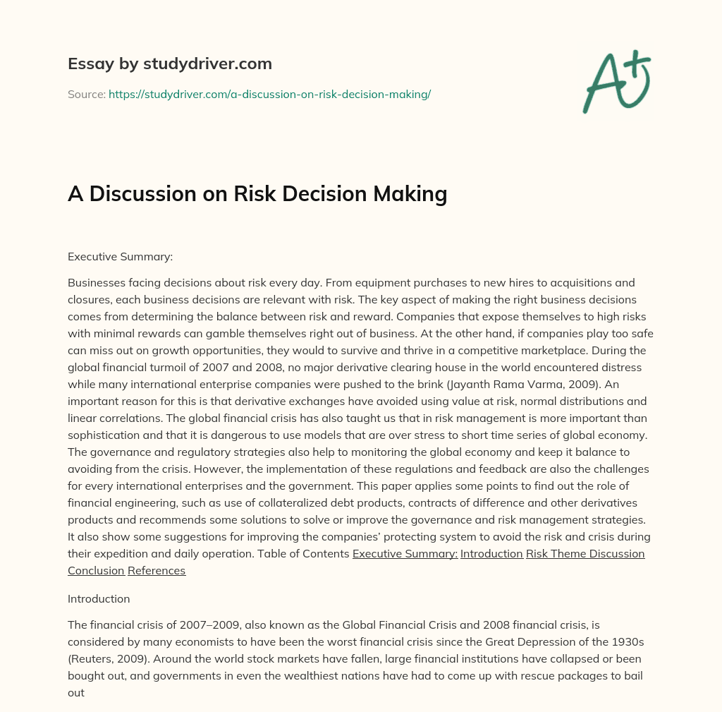 A Discussion on Risk Decision Making essay